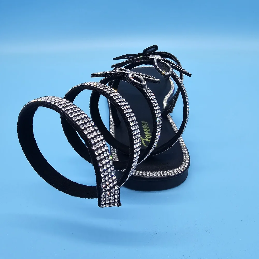 Elegant Black Rhinestone Sandals - Picture 2 of 7